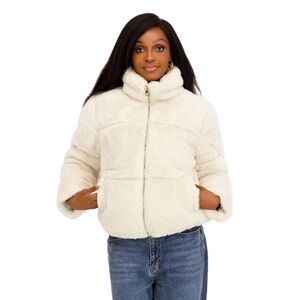 Madden Girl Faux Fur Puffer Jacket Ecru Ivory Cream NWT Small